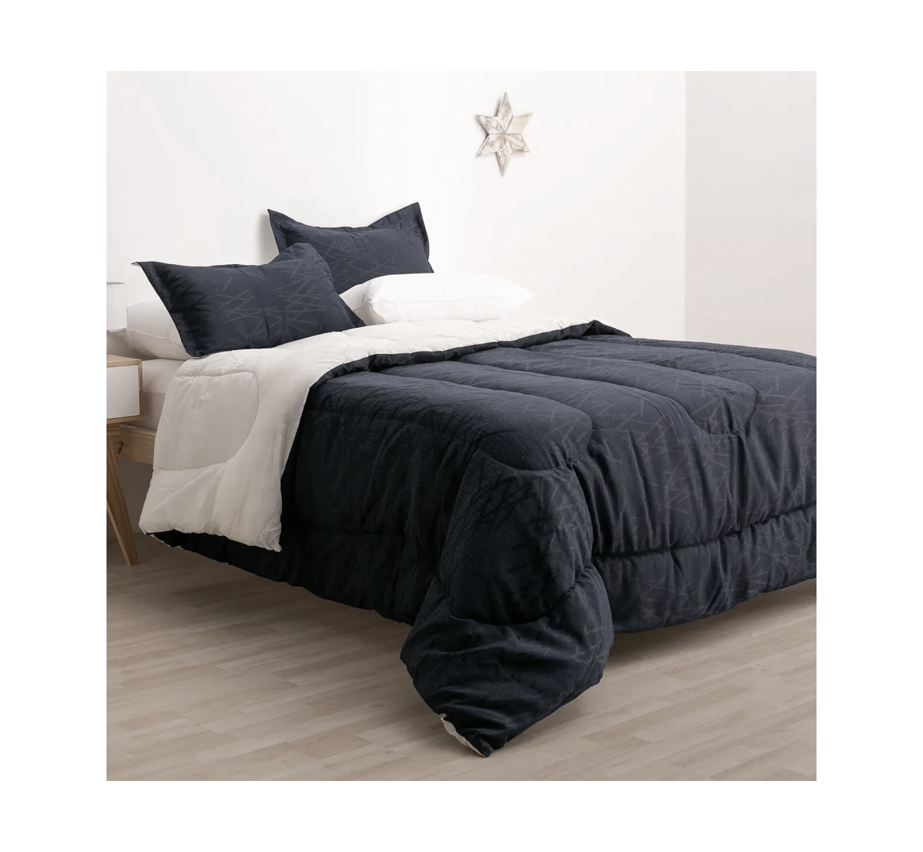 ACOLCHADO JACQUARD QUEEN CON 2 FUN + 2 ALM NEGRO CASABLANCA