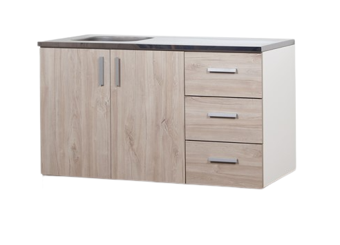 BAJOMESADA 1.20MTS 3 CAJONES CON MESADA ACERO REVERSIBLE SALERNO RICCH