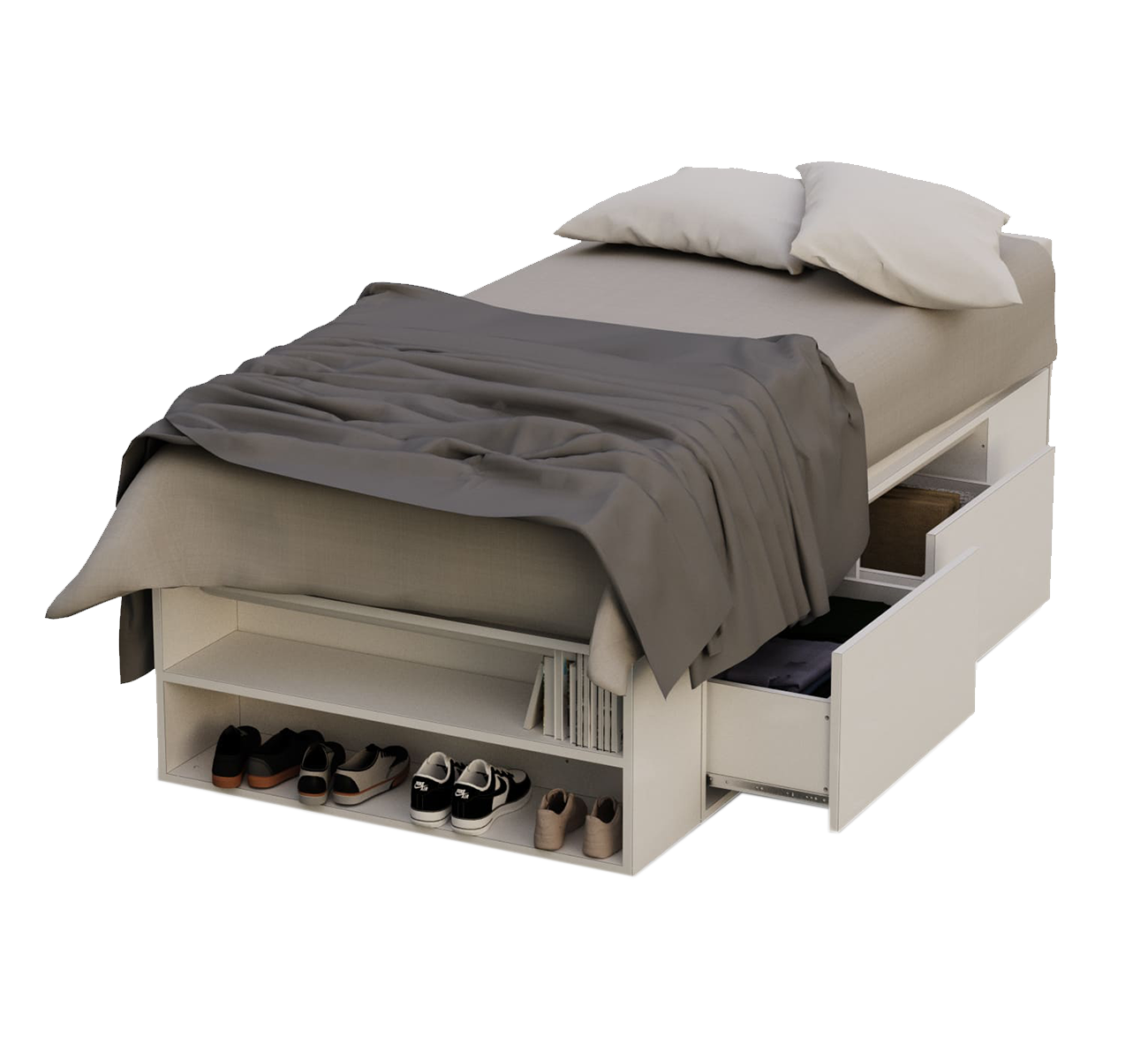 CAMA 1 PLAZA CON 2 CAJONES Y ESTANTE BLANCA CAM100-B IMPORBRAS S. A. 
