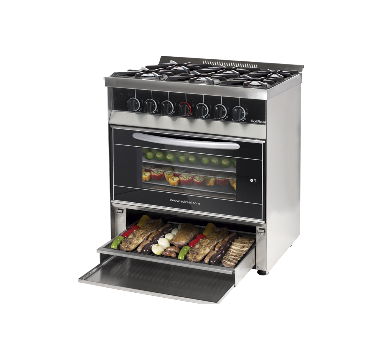 COCINA 6 HORNALLAS PUERTA VIDRIO CON PARRILLA 517VVP SOL REAL