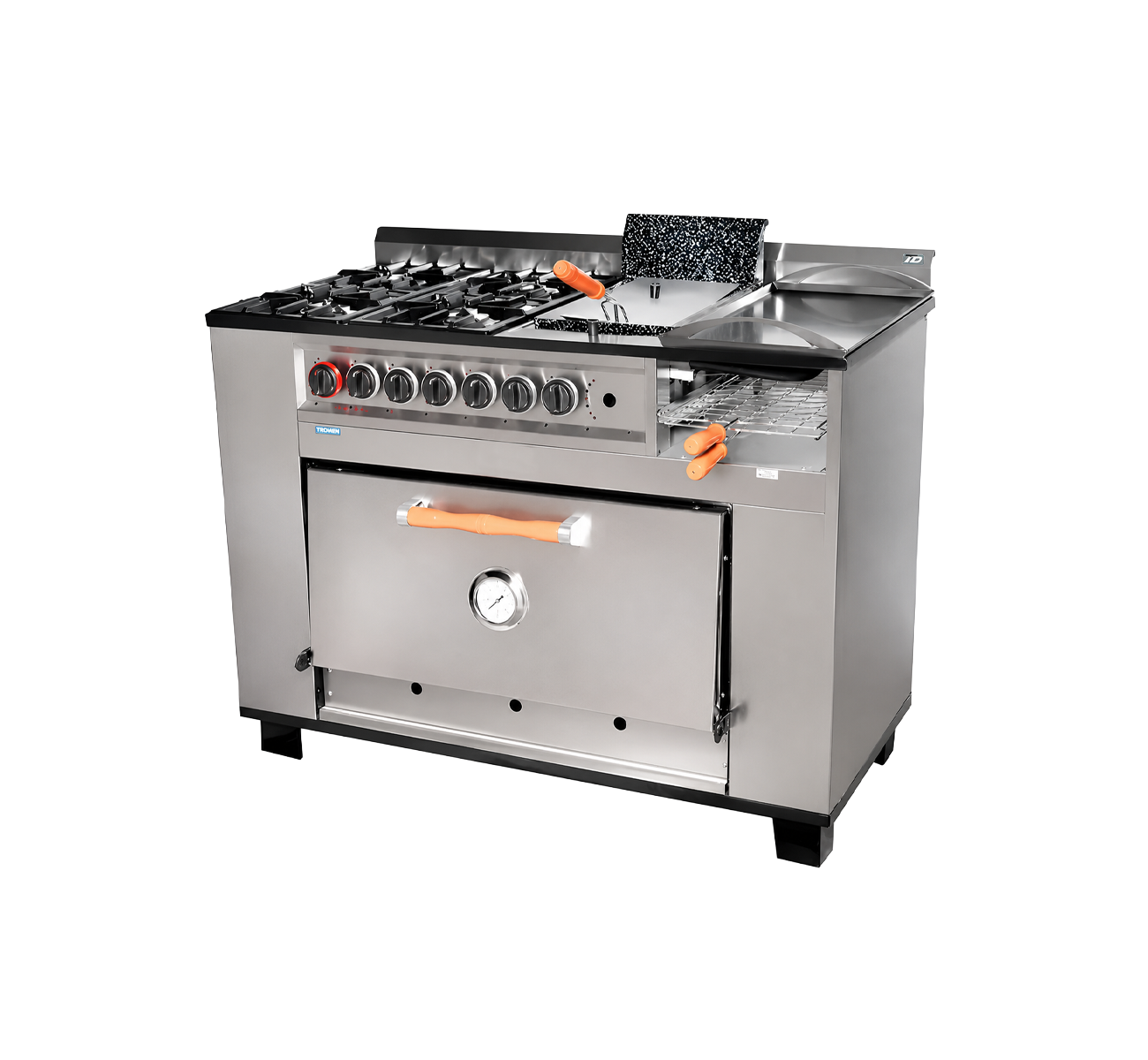 COCINA 4 HORNALLAS CON PLANCHA, PARRILLLA Y CARLITERO AI-23CGPP