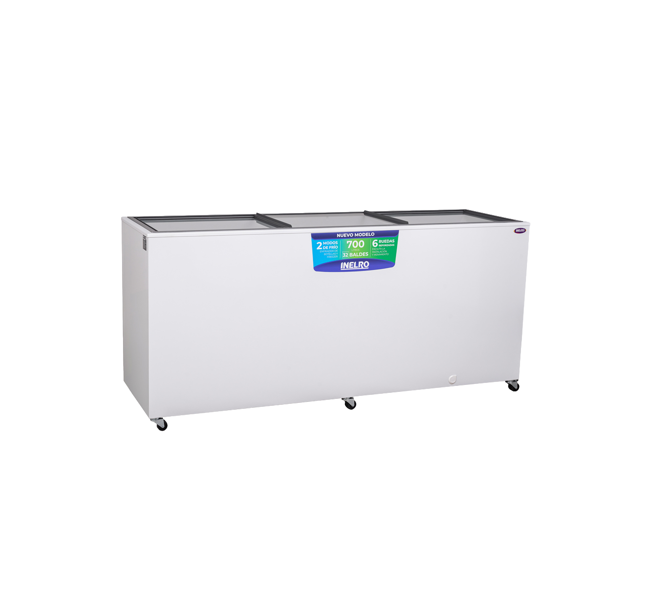 FREEZER HORIZONTAL 695LTS BLANCO TAPA VIDRIO RECTO FIH-700V INELRO