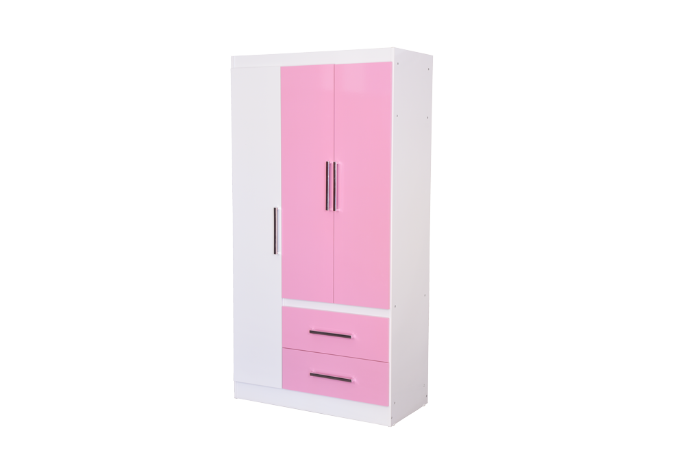 ROPERO 3 PUERTAS Y 2 CAJONES ROSA Y BLANCO LINEA INFANTIL