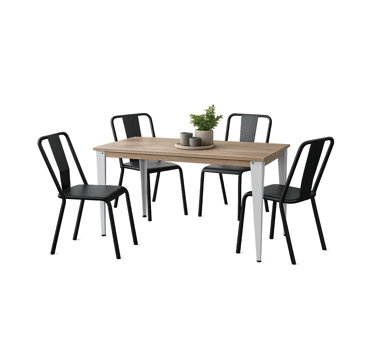 JUEGO DE COMEDOR MEKANO 1.35MTS + 4 SILLAS STEEL AIMARETTI