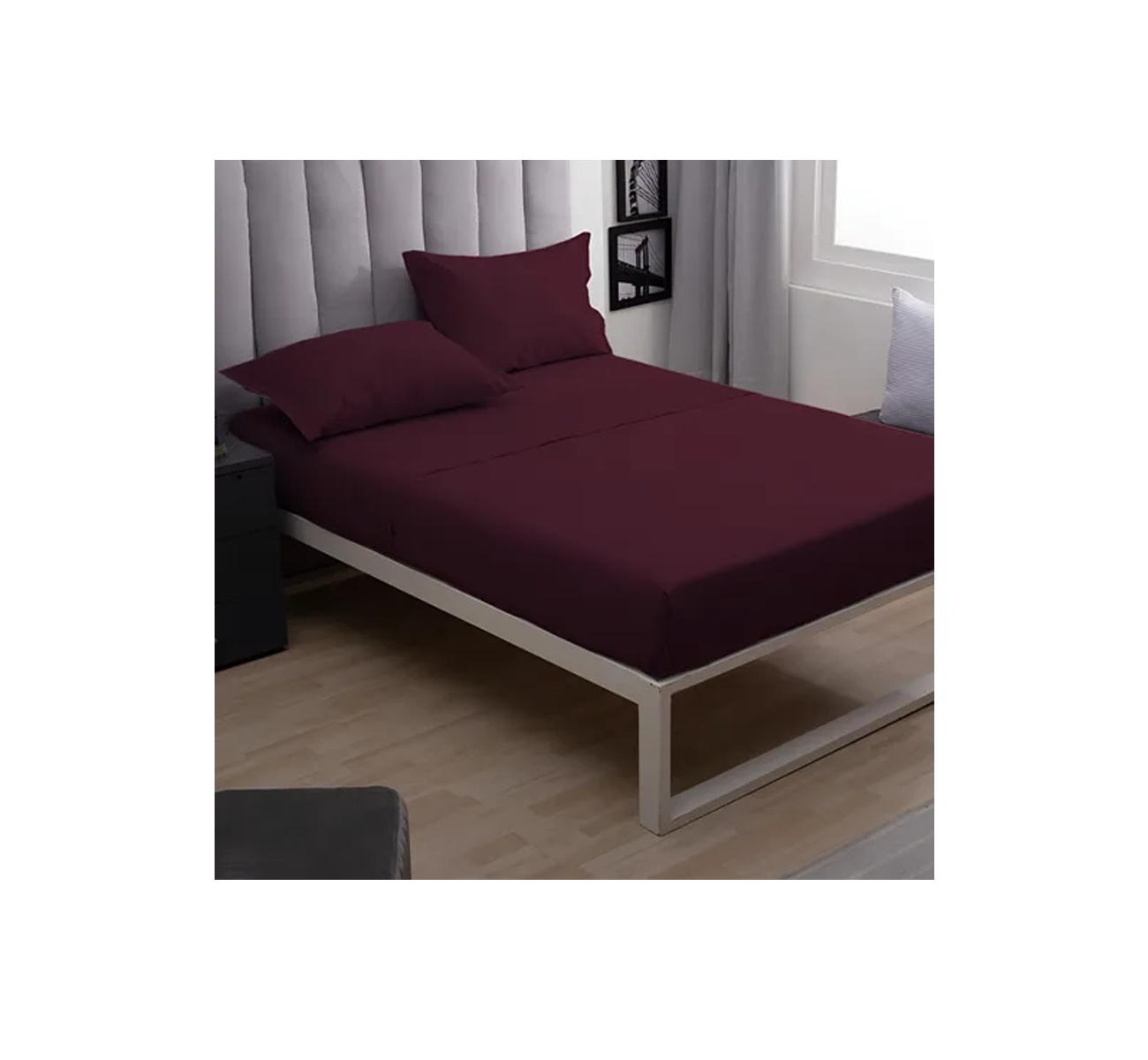 JUEGO SABANA 150 HILOS FULL BURGUNDY CASABLANCA