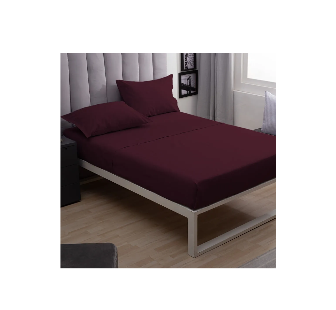 JUEGO SABANA 150 HILOS QUEEN BURGUNDY CASABLANCA