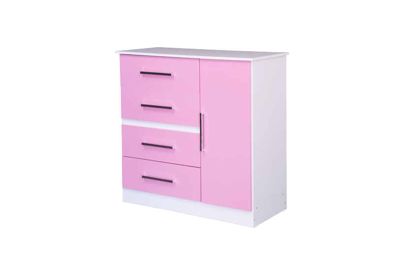 COMODA ROSA Y BLANCO LINEA FORTALEZA INFANTIL