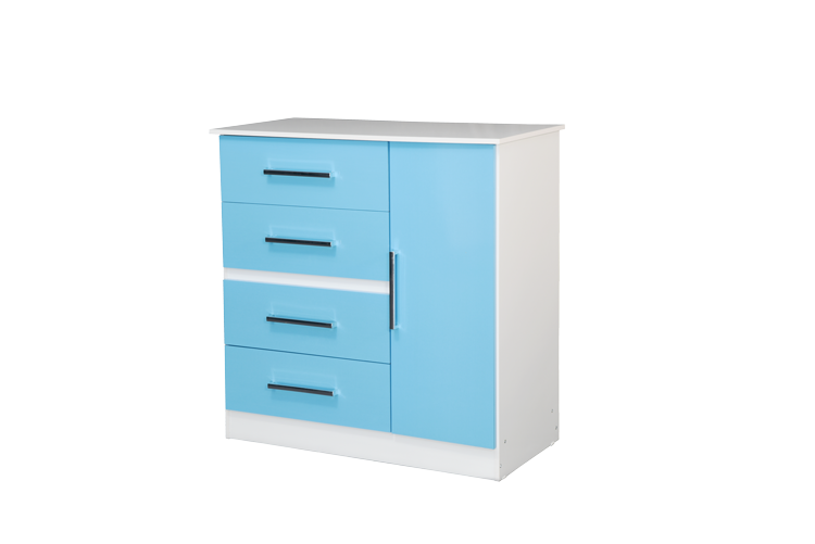 COMODA CELESTE Y BLANCO LINEA FORTALEZA INFANTIL