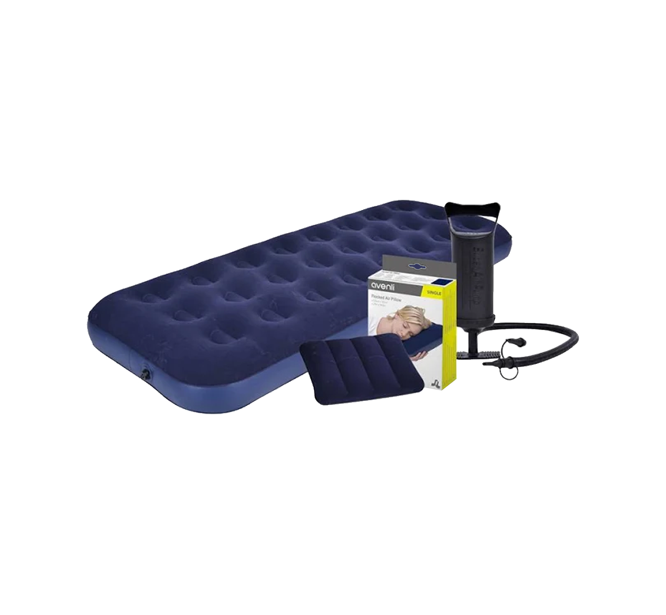SET COLCHON INFLABLE INDIVIDUAL + ALMOHADA + INFLADOR 20505 AVENLI