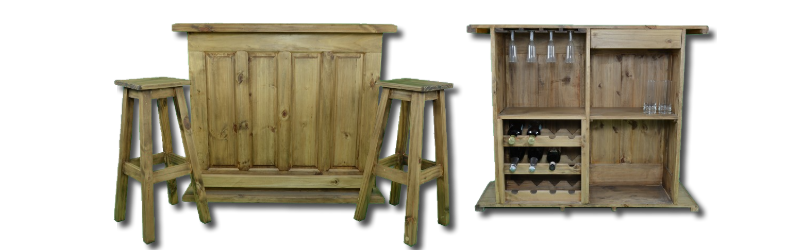 MUEBLE BAR CON 2 BANQUETAS DE PINO PB-B03-B01 IMPORBRAS S. A. 