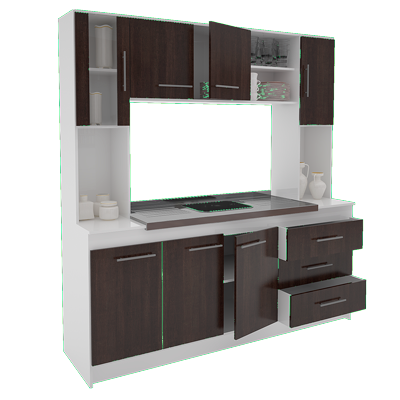 KIT COCINA COMPACTA 1,80 CON BACHA BLANCO/WENGUE