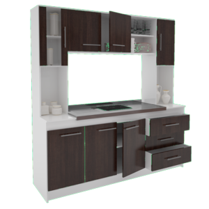 KIT COCINA COMPACTA 1,80 CON BACHA BLANCO/WENGUE