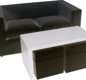 JUEGO SILLON C/2 POUF NEGRO + MESA RATONA BLANCA