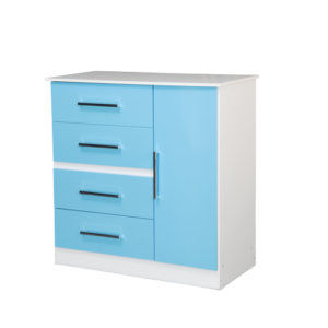 COMODA CELESTE Y BLANCO LINEA FORTALEZA INFANTIL