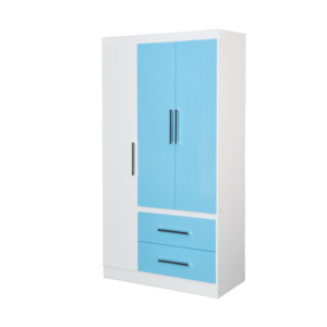 ROPERO 3 PUERTAS Y 2 CAJONES CELESTE Y BLANCO LINEA INFANTIL