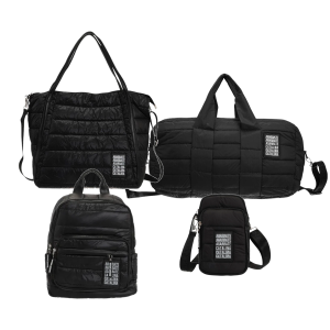 SET MOCHILA CARTERA BOLSO Y PORTACELULAR NEGRO AGARRATE CATALINA