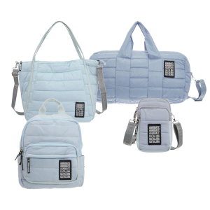 SET MOCHILA CARTERA BOLSO Y PORTACELULAR CELESTE AGARRATE CATALINA
