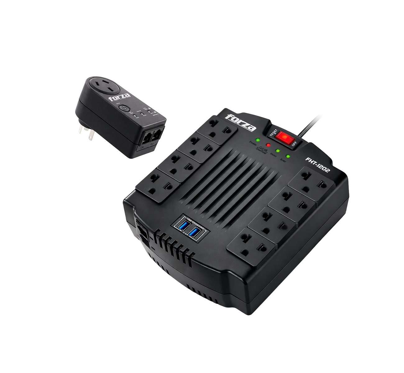 COMBO PROTECTOR Y REGULADOR DE VOLTAJE 220V FVR-1202USB-A FORZA