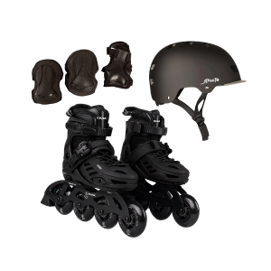 COMBO CASCO PROTECCIONES Y ROLLERS BLACK TALLE L STARK