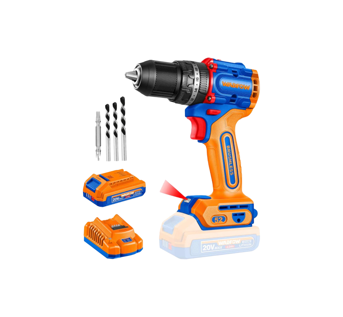 TALADRO DE IMPACTO INALAMBRICO 20V 52NM WCDP52824 WADFOW